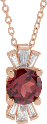 14K Gold Round Natural Mozambique Garnet & Natural Diamond Accented Necklace or Pendant – 1/6 CTW · 6mm - Rose Gold