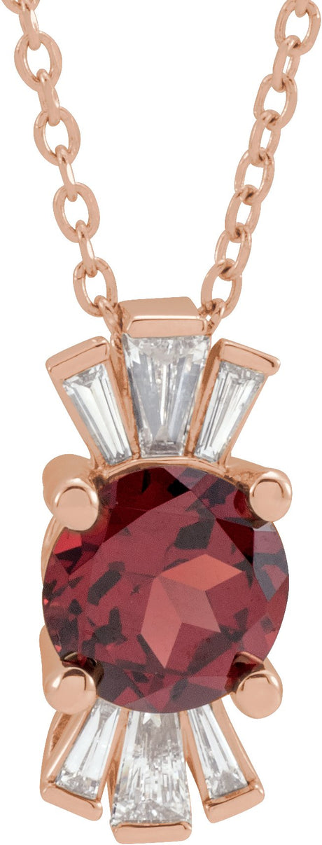 14K Gold Round Natural Mozambique Garnet & Natural Diamond Accented Necklace or Pendant – 1/6 CTW · 6mm - Rose Gold