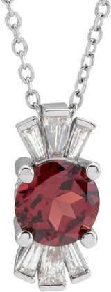 Platinum Round Natural Mozambique Garnet & Natural Diamond Accented Necklace or Pendant – 1/6 CTW