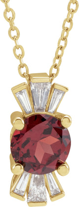 14K Gold Round Natural Mozambique Garnet & Natural Diamond Accented Necklace or Pendant – 1/6 CTW · 6mm - Yellow Gold