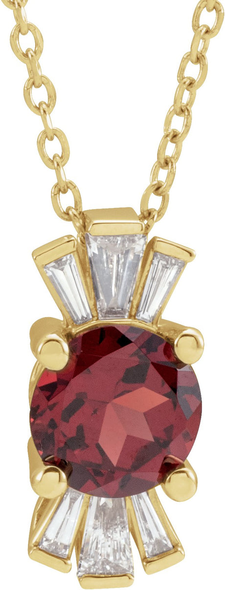 14K Gold Round Natural Mozambique Garnet & Natural Diamond Accented Necklace or Pendant – 1/6 CTW · 6mm - Yellow Gold