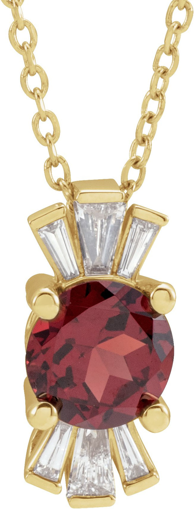 14K Gold Round Natural Mozambique Garnet & Natural Diamond Accented Necklace or Pendant – 1/6 CTW · 6mm - Yellow Gold