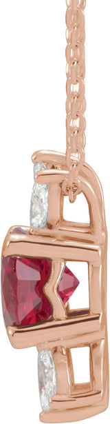 14K Gold Round Lab-Grown Ruby & Natural Diamond Accented Necklace or Pendant - Rose Gold - view 2