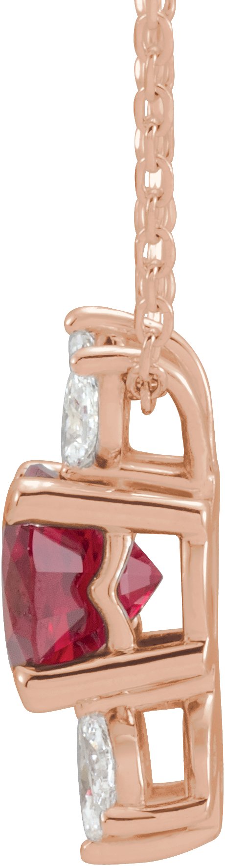 14K Gold Round Lab-Grown Ruby & Natural Diamond Accented Necklace or Pendant - Rose Gold - view 2