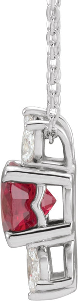 14K Gold Round Lab-Grown Ruby & Natural Diamond Accented Necklace or Pendant - White Gold - view 2