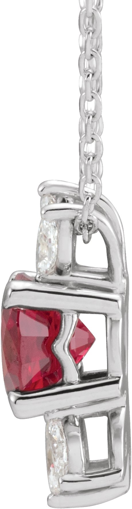 14K Gold Round Lab-Grown Ruby & Natural Diamond Accented Necklace or Pendant - White Gold - view 2