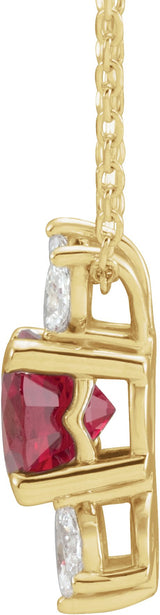 14K Gold Round Lab-Grown Ruby & Natural Diamond Accented Necklace or Pendant - Yellow Gold - view 2