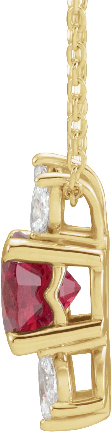 14K Gold Round Lab-Grown Ruby & Natural Diamond Accented Necklace or Pendant - Yellow Gold - view 2