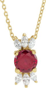 14K Gold Round Lab-Grown Ruby & Natural Diamond Accented Necklace or Pendant - Yellow Gold