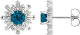 14K Gold Round Natural London Blue Topaz & Natural Diamond Halo-Style Star Earrings II - White Gold