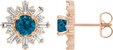14K Gold Round Natural London Blue Topaz & Natural Diamond Halo-Style Star Earrings II - Rose Gold