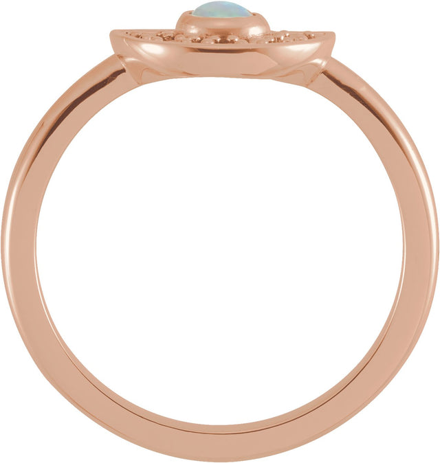 14K Gold Round Natural Ethiopian Opal & Natural Pink Sapphire Fan Ring - Rose Gold - view 2