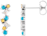 14K Gold Natural Turquoise & Natural Honey Topaz & Natural Diamond Scattered Bar Earrings - White Gold