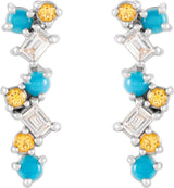Platinum Natural Turquoise & Natural Honey Topaz & Natural Diamond Scattered Bar Earrings - view 2