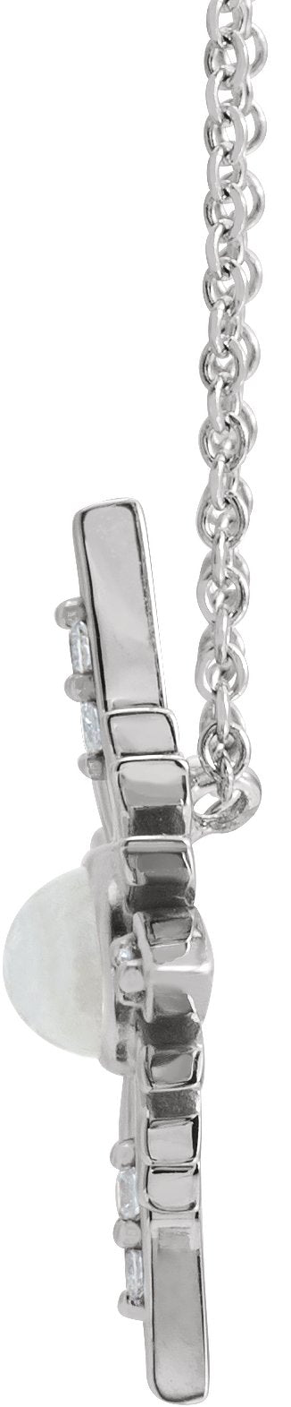 Platinum Oval Natural Rainbow Moonstone & Natural Diamond Star Necklace or Pendant - view 2