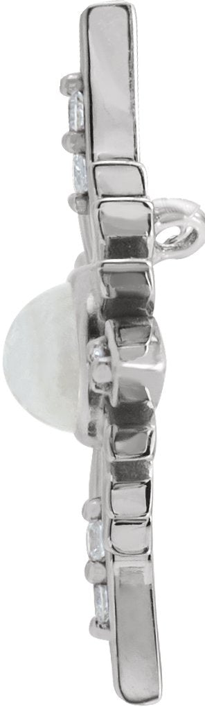 14K Gold Oval Natural Rainbow Moonstone & Natural Diamond Star Necklace or Pendant - White Gold - view 2