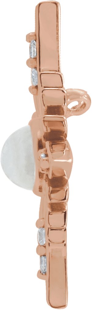 14K Gold Oval Natural Rainbow Moonstone & Natural Diamond Star Necklace or Pendant - Rose Gold - view 2