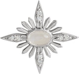 Platinum Oval Natural Rainbow Moonstone & Natural Diamond Star Necklace or Pendant