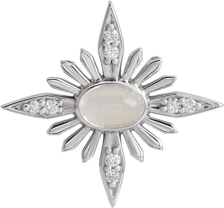 Platinum Oval Natural Rainbow Moonstone & Natural Diamond Star Necklace or Pendant