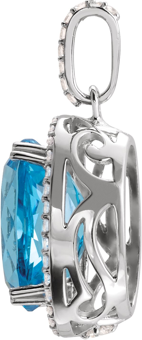 14K Gold Oval Natural Swiss Blue Topaz & Natural Diamond Halo-Style Necklace or Pendant - view 2