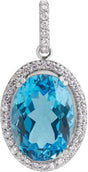 14K Gold Oval Natural Swiss Blue Topaz & Natural Diamond Halo-Style Necklace or Pendant