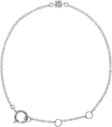 14K Gold Round White Sapphire Youth Birthstone Bracelet - White Gold