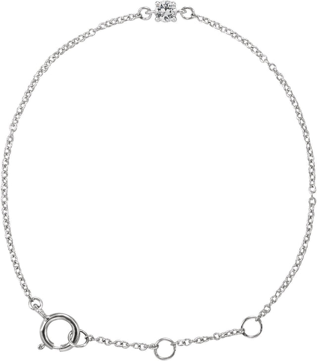 14K Gold Round White Sapphire Youth Birthstone Bracelet - White Gold