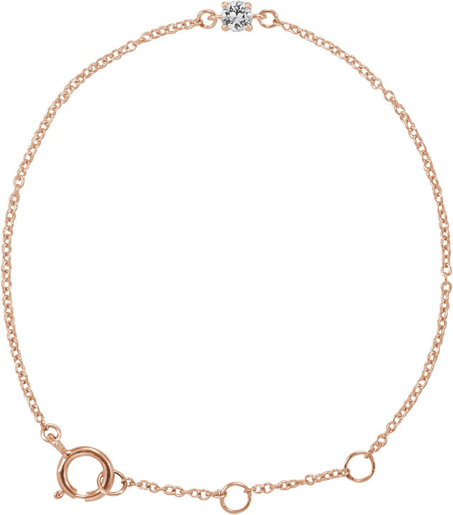 14K Gold Round White Sapphire Youth Birthstone Bracelet - Rose Gold