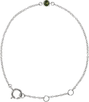 14K Gold Round Peridot Youth Birthstone Bracelet - White Gold