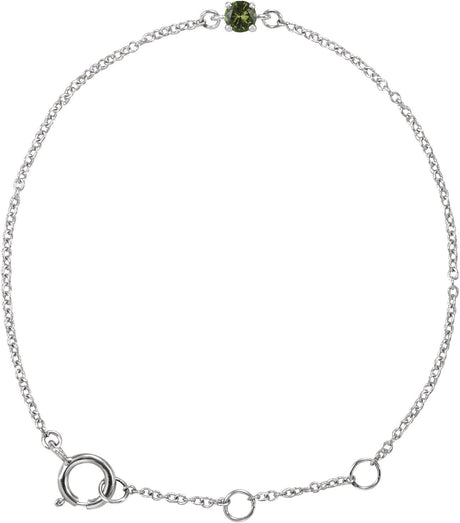 14K Gold Round Peridot Youth Birthstone Bracelet - White Gold