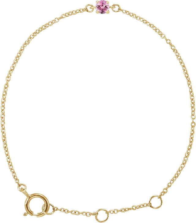 14K Gold Round Pink Tourmaline Youth Birthstone Bracelet - Yellow Gold