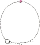 14K Gold Round Pink Tourmaline Youth Birthstone Bracelet - White Gold