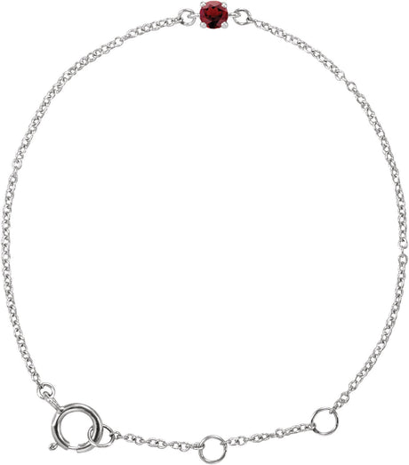 14K Gold Round Mozambique Garnet Youth Birthstone Bracelet - White Gold