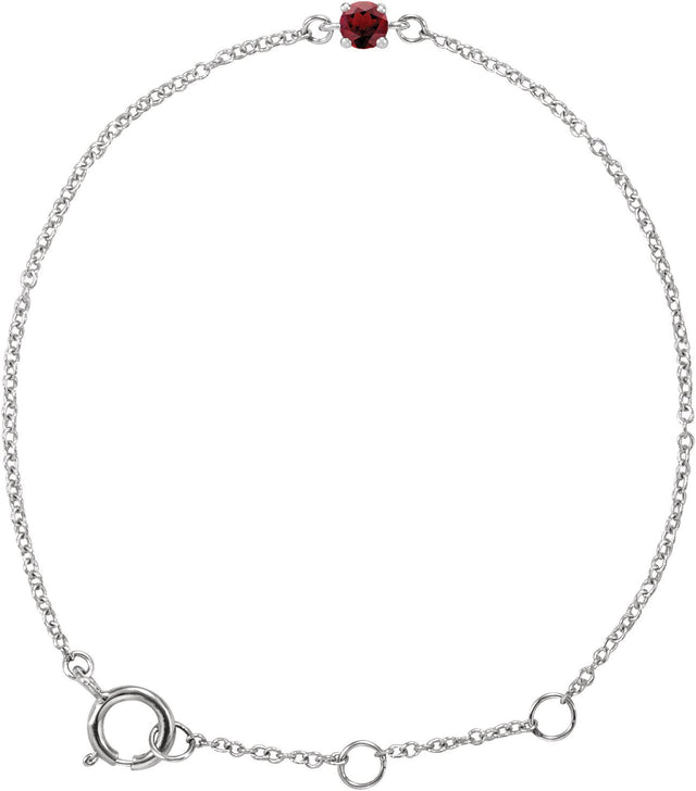14K Gold Round Mozambique Garnet Youth Birthstone Bracelet - White Gold