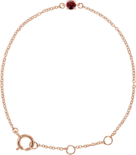 14K Gold Round Mozambique Garnet Youth Birthstone Bracelet - Rose Gold