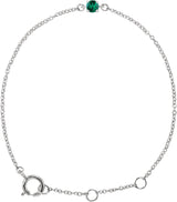 14K Gold Round Emerald Youth Birthstone Bracelet - White Gold
