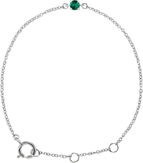 14K Gold Round Emerald Youth Birthstone Bracelet - White Gold