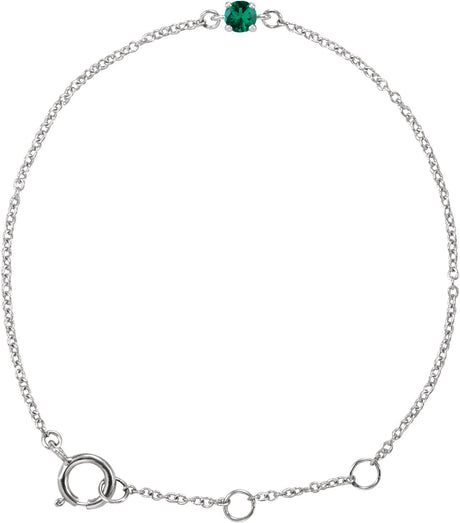 14K Gold Round Emerald Youth Birthstone Bracelet - White Gold