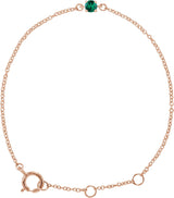 14K Gold Round Emerald Youth Birthstone Bracelet - Rose Gold