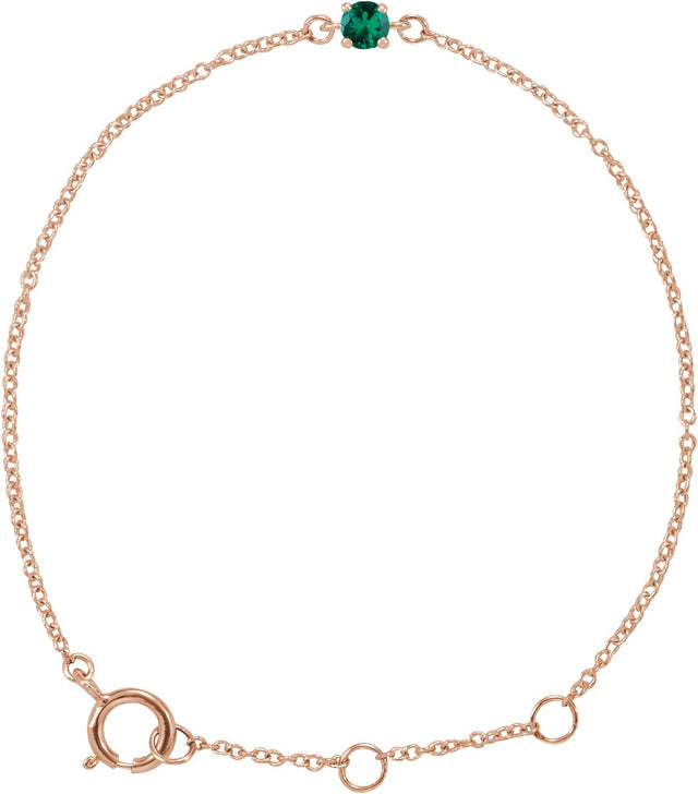 14K Gold Round Emerald Youth Birthstone Bracelet - Rose Gold