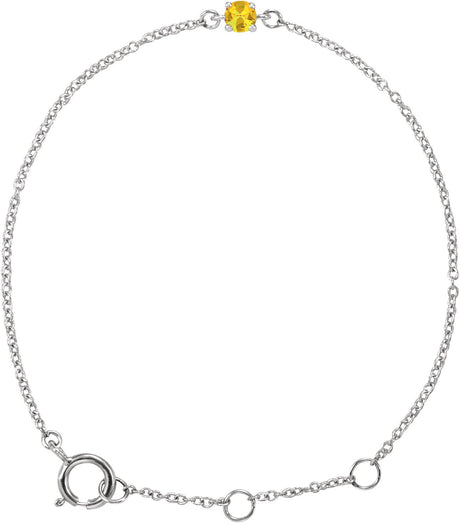14K Gold Round Citrine Youth Birthstone Bracelet - White Gold