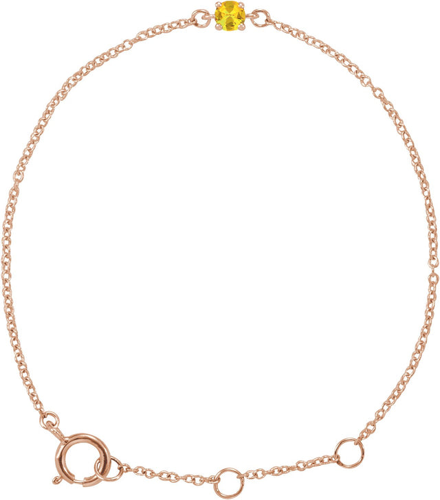14K Gold Round Citrine Youth Birthstone Bracelet - Rose Gold