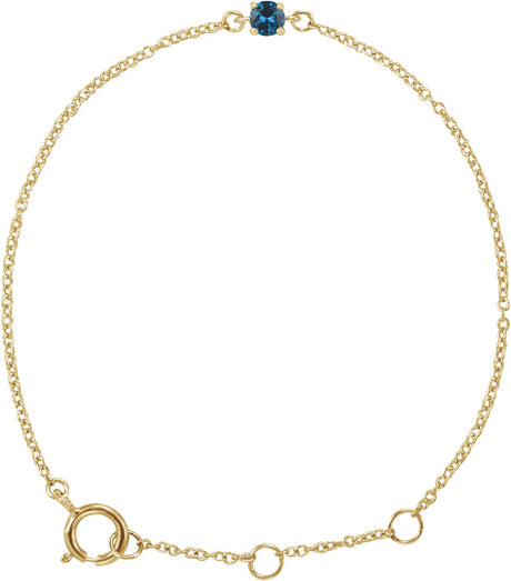 14K Gold Round Blue Zircon Youth Birthstone Bracelet - Yellow Gold