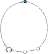 14K Gold Round Blue Zircon Youth Birthstone Bracelet - White Gold