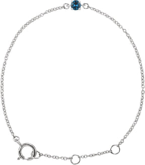 14K Gold Round Blue Zircon Youth Birthstone Bracelet - White Gold