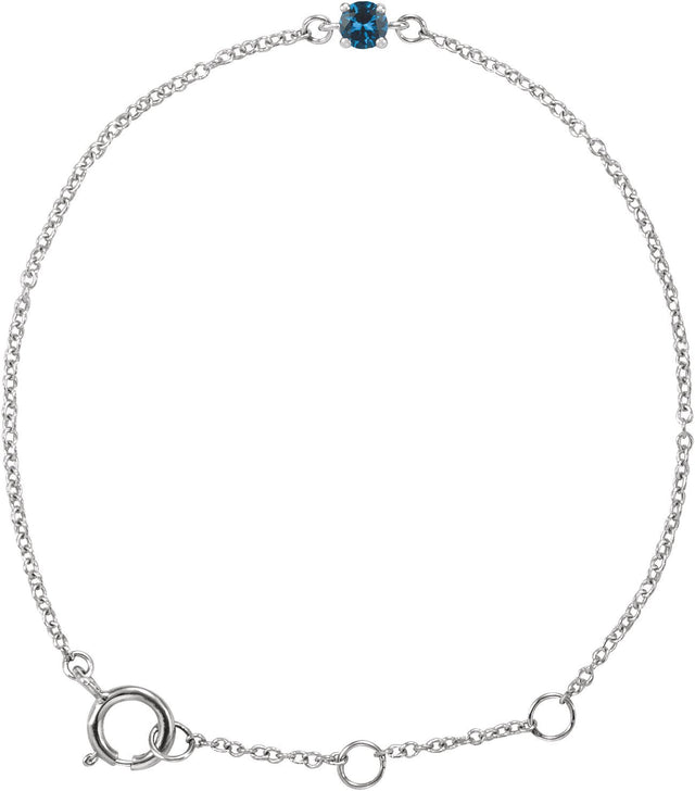 14K Gold Round Blue Zircon Youth Birthstone Bracelet - White Gold