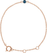 14K Gold Round Blue Zircon Youth Birthstone Bracelet - Rose Gold