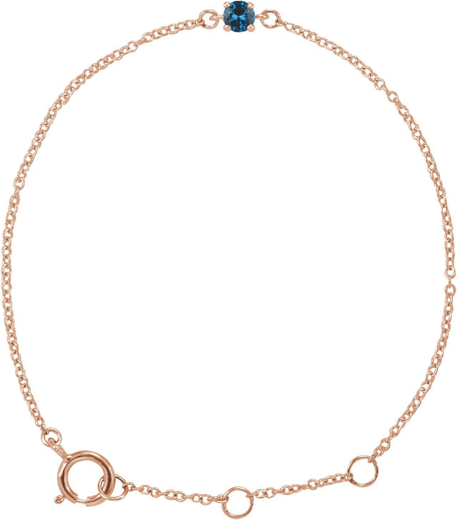 14K Gold Round Blue Zircon Youth Birthstone Bracelet - Rose Gold