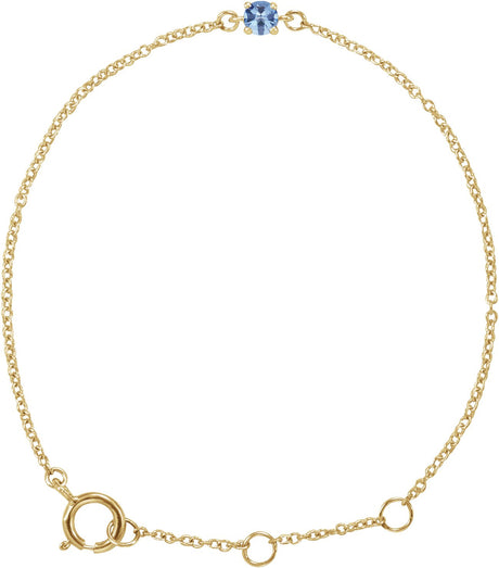 14K Gold Round Aquamarine Youth Birthstone Bracelet - Yellow Gold