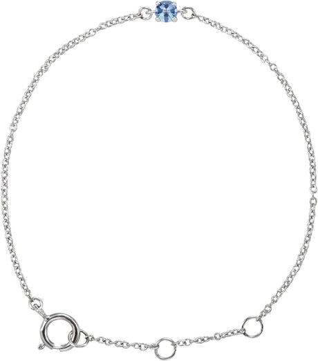 14K Gold Round Aquamarine Youth Birthstone Bracelet - White Gold